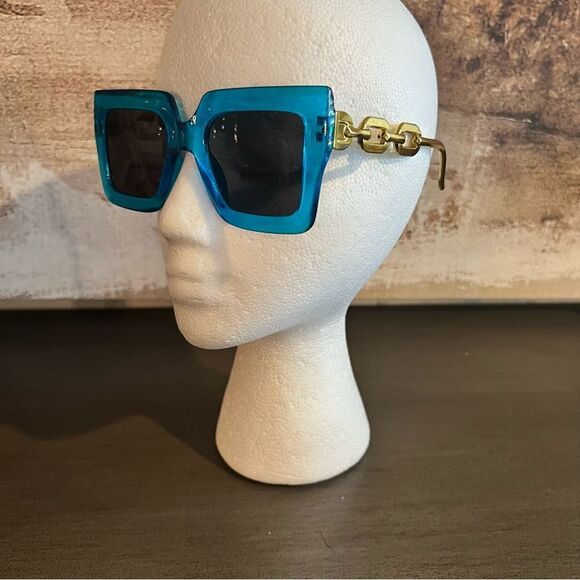 Oversized Large Square Turquoise Sunglasses - Picture 1 of 6